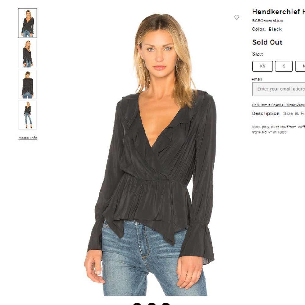 BCBGeneration Handkerchief Hem Surplice Top In Black
